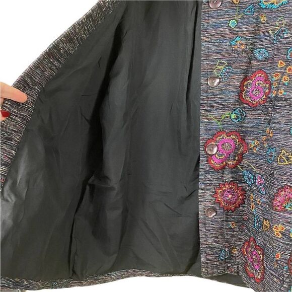 Vintage Chicos Design Silk Blend Embroidered Button Down Jacket Size 1 Medium - Picture 3 of 9
